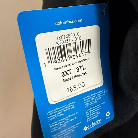 COLUMBIA Mens Steens Mountain Half Snap Fleece Pullover 3XL - BLACK - NWT - Picture 4 of 4